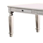 Table à manger en bois avec 2 tiroirs et pieds fuselés, blanc vieilli