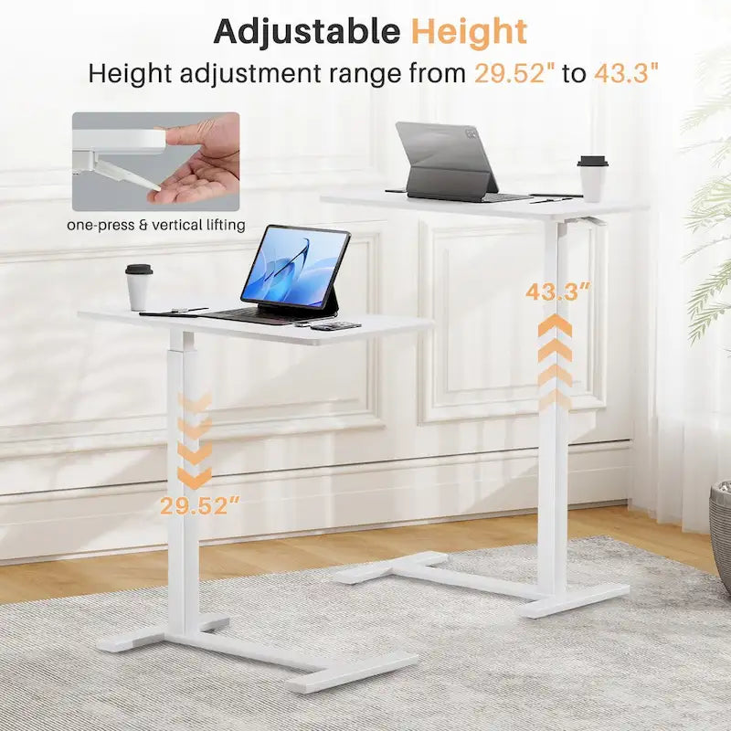 Bureau debout mobile avec roulettes, bureau pour ordinateur portable pneumatique, chariot d'ordinateur roulant, petit bureau réglable en hauteur, pour la maison
