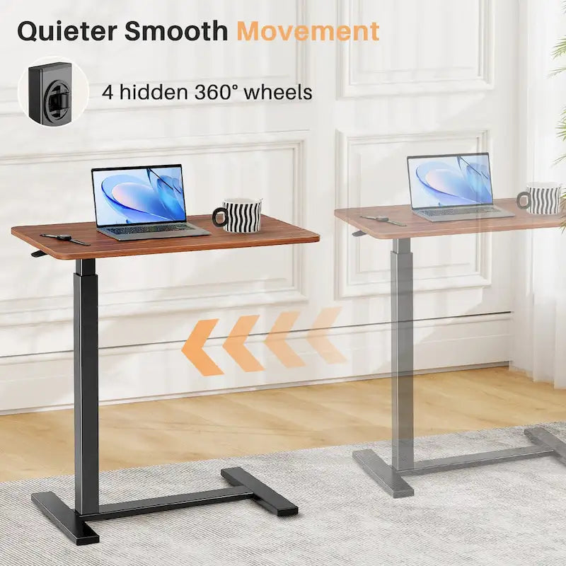 Bureau debout mobile avec roulettes, bureau pour ordinateur portable pneumatique, chariot d'ordinateur roulant, petit bureau réglable en hauteur, pour la maison