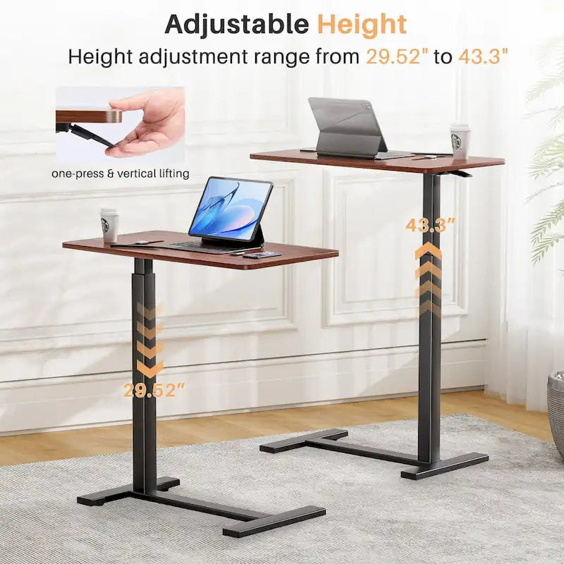 Bureau debout mobile avec roulettes, bureau pour ordinateur portable pneumatique, chariot d'ordinateur roulant, petit bureau réglable en hauteur, pour la maison