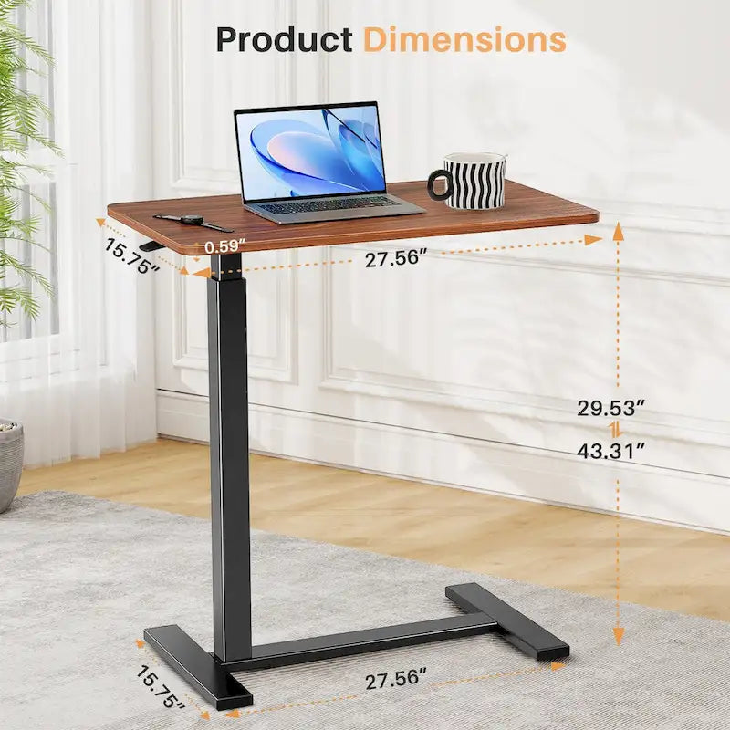 Bureau debout mobile avec roulettes, bureau pour ordinateur portable pneumatique, chariot d'ordinateur roulant, petit bureau réglable en hauteur, pour la maison