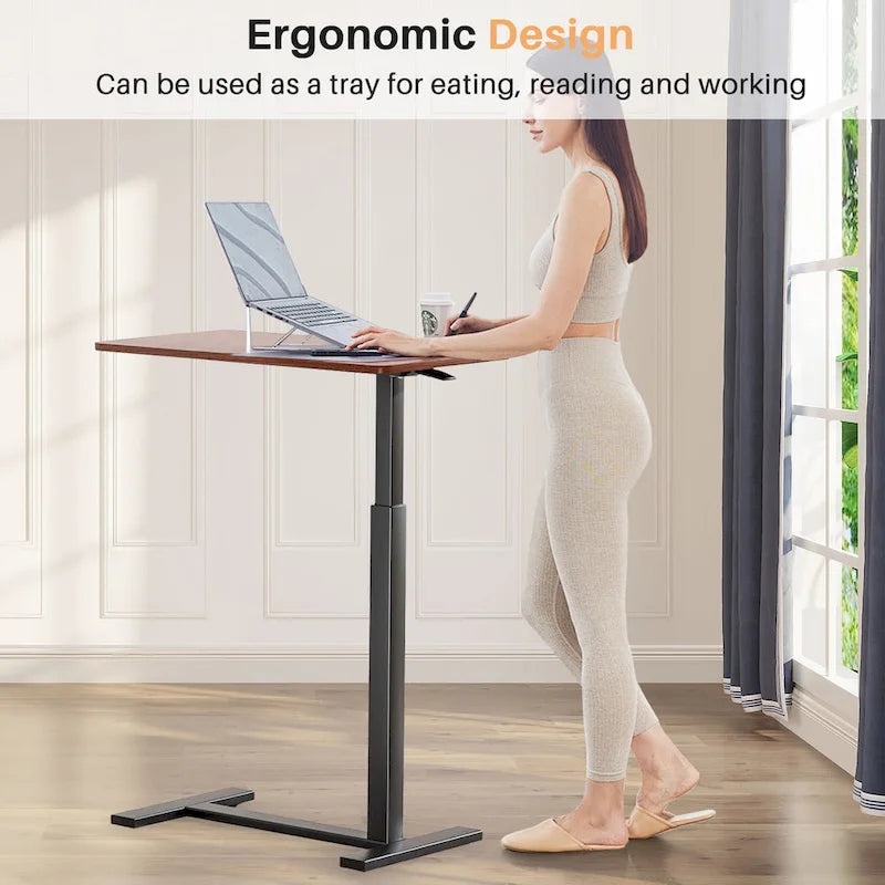 Bureau debout mobile avec roulettes, bureau pour ordinateur portable pneumatique, chariot d'ordinateur roulant, petit bureau réglable en hauteur, pour la maison