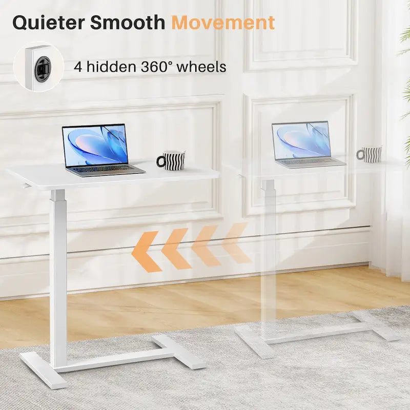 Bureau debout mobile avec roulettes, bureau pour ordinateur portable pneumatique, chariot d'ordinateur roulant, petit bureau réglable en hauteur, pour la maison