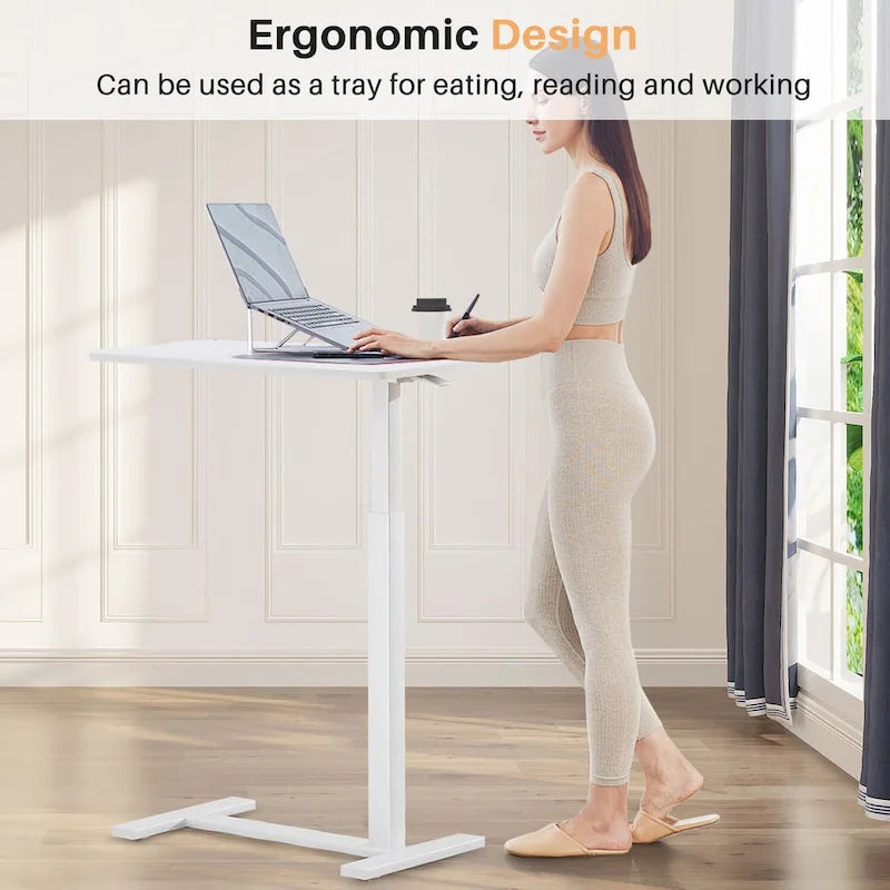 Bureau debout mobile avec roulettes, bureau pour ordinateur portable pneumatique, chariot d'ordinateur roulant, petit bureau réglable en hauteur, pour la maison