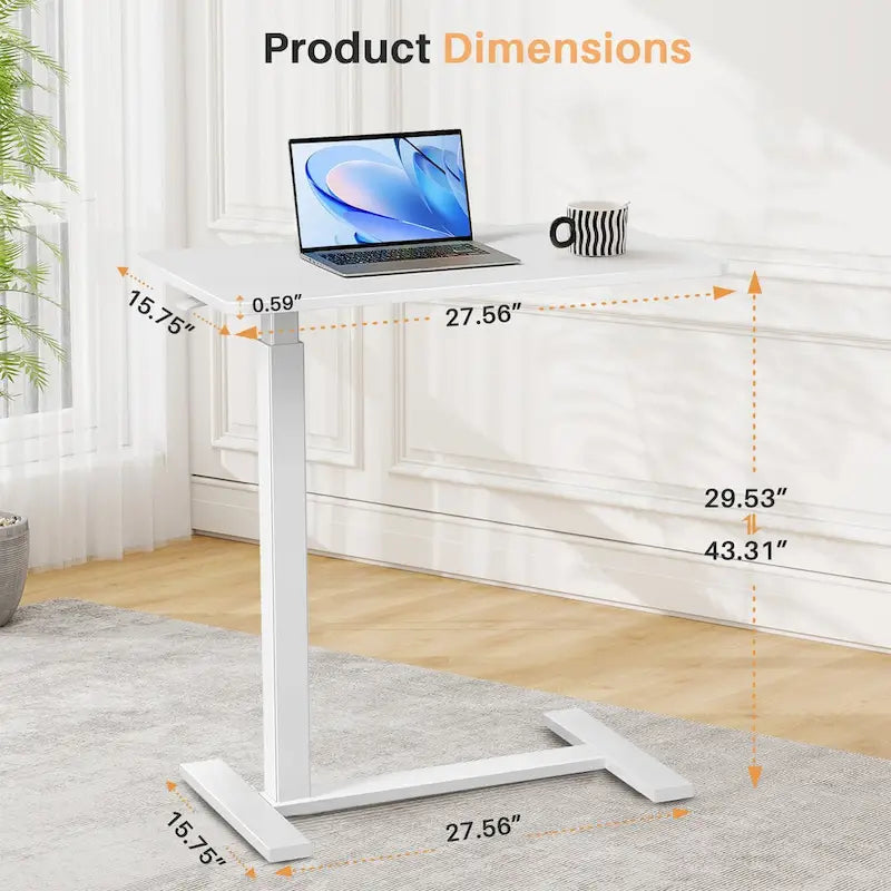Bureau debout mobile avec roulettes, bureau pour ordinateur portable pneumatique, chariot d'ordinateur roulant, petit bureau réglable en hauteur, pour la maison